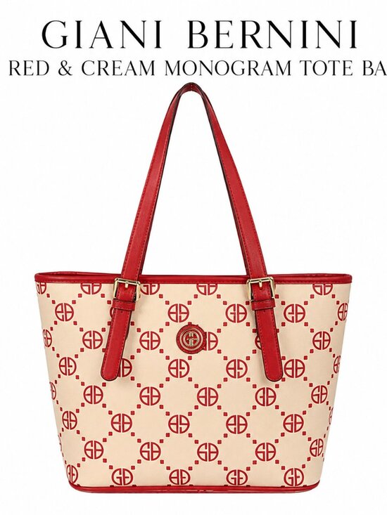 Giani Bernini Handbags - Giani Bernini Red White Monogram Tote Bag Shoulder Purse Zip Pocket Large